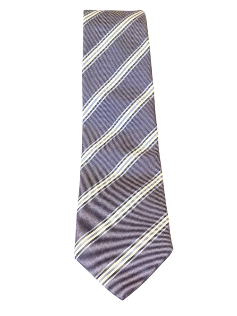 Davide Cenci Mens Silk Repp Club Stripe Tie Slate Blue Italy